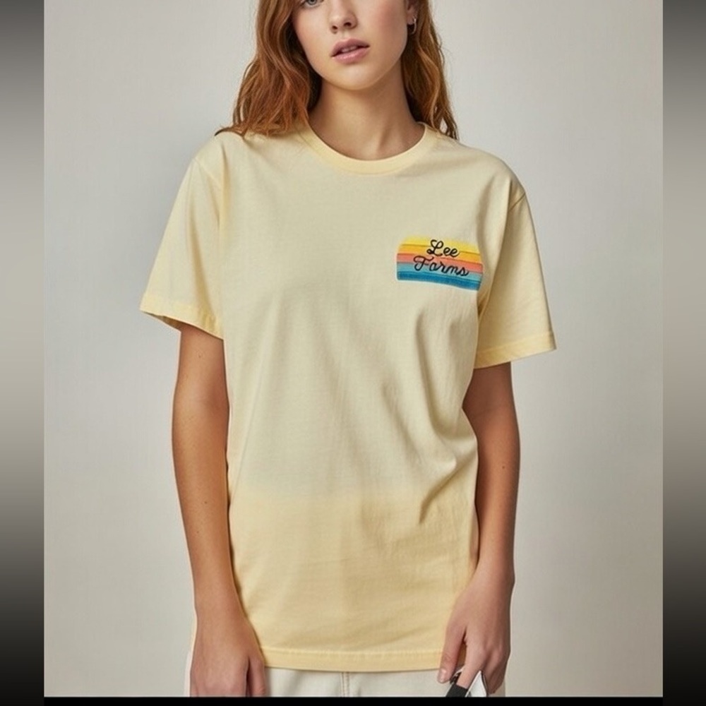 Lee Family Farms Women’s Soft Yellow Tee with Graphic Canvas Cotton Large